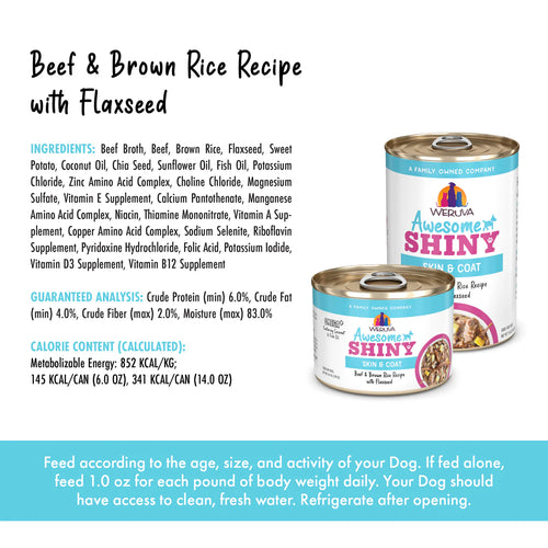 Weruva Awesome Shiny Beef & Brown Rice Recipe with Flaxseed in Gravy Dog Food