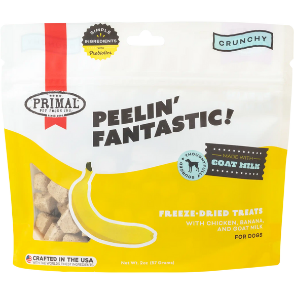 Primal Peelin' Fantastic Chicken, Banana, and Goat Milk Freeze Dried Dog Treats (2 oz)