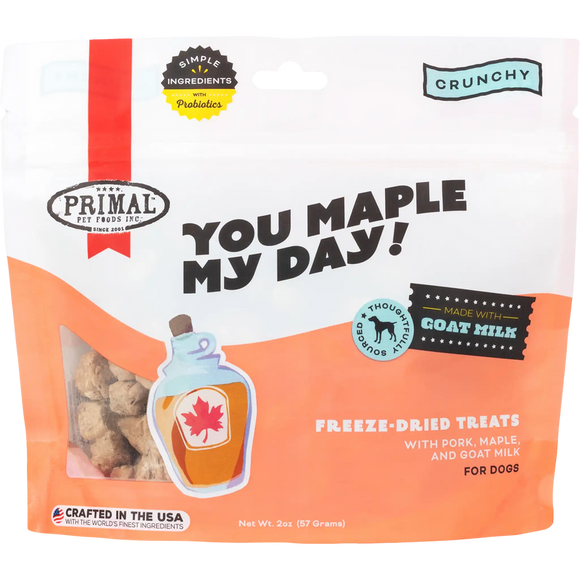 Primal You Maple My Day Pork, Maple, and Goat Milk Freeze Dried Dog Treats (2 oz)