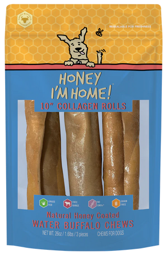 Honey I'm Home 10” Buffalo Collagen Rolls Dog Treats