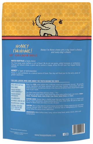 Honey I'm Home 10” Buffalo Collagen Rolls Dog Treats