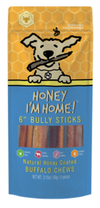 Honey I'm Home! 6" Bully Sticks Natural Honey Coated Buffalo Chews