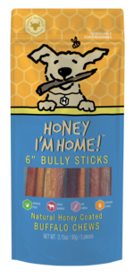 Honey I'm Home! 6 Bully Sticks Natural Honey Coated Buffalo Chews