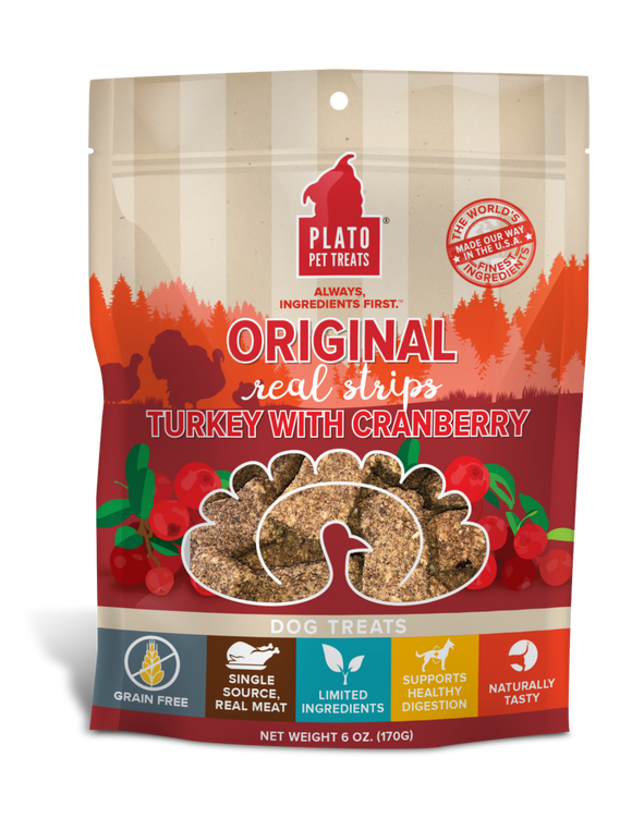 Plato Real Strips Turkey With Cranberry Meat Bar Dog Treats (3 oz)