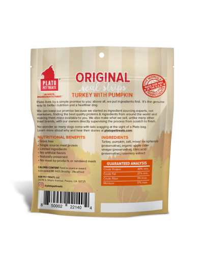 Plato Real Strips Turkey With Pumpkin Meat Bar Dog Treats (6 Oz)